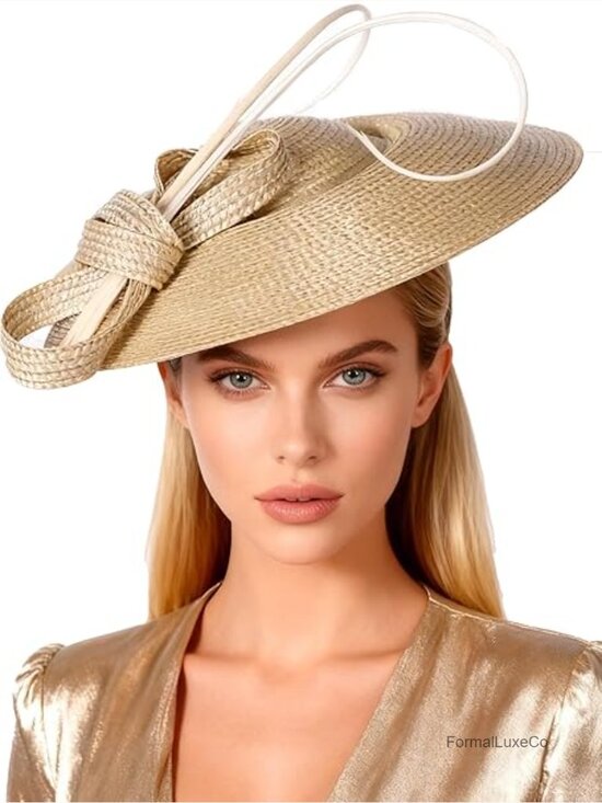 Women\'s Straw Derby Fascinator Hat Wide Brim Church Sinamay Pillbox main image 6